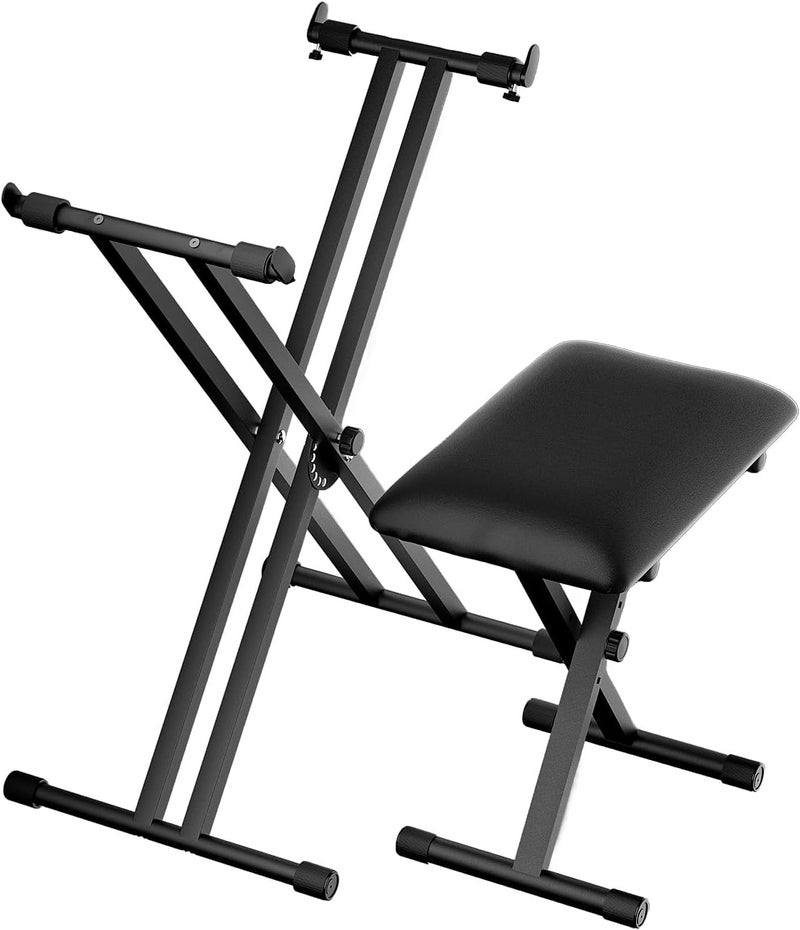 tipatyard Keyboard Stand & Bench Set, Upgrade Heavy Duty Double-X Keyboard Stand, Adjustable & Portable Digital Piano Stand with Limit Rod - Image 1
